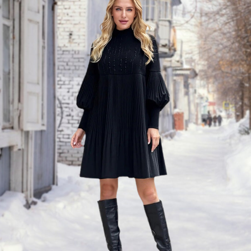 Avelyn™ - Elegant Plisserad Klänning med Lykthylsor för Damer