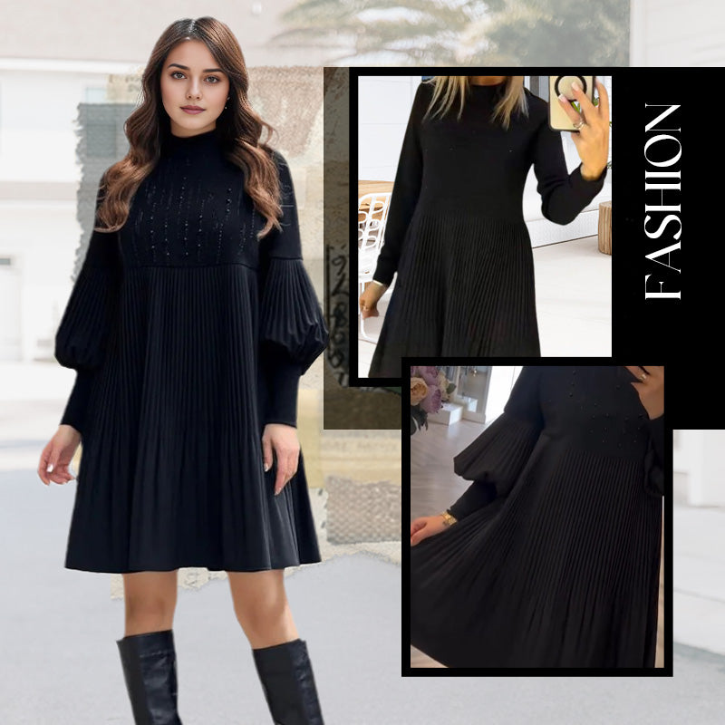 Avelyn™ - Elegant Plisserad Klänning med Lykthylsor för Damer