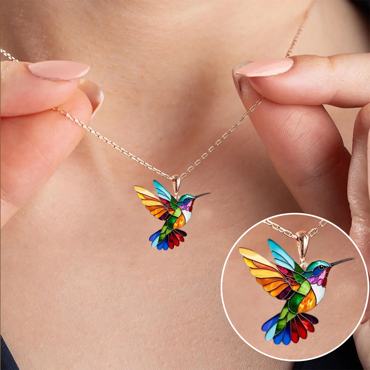 Åke™ - Flerfärgat Allergivänligt Rostfritt Stål  Kolibri-halsband