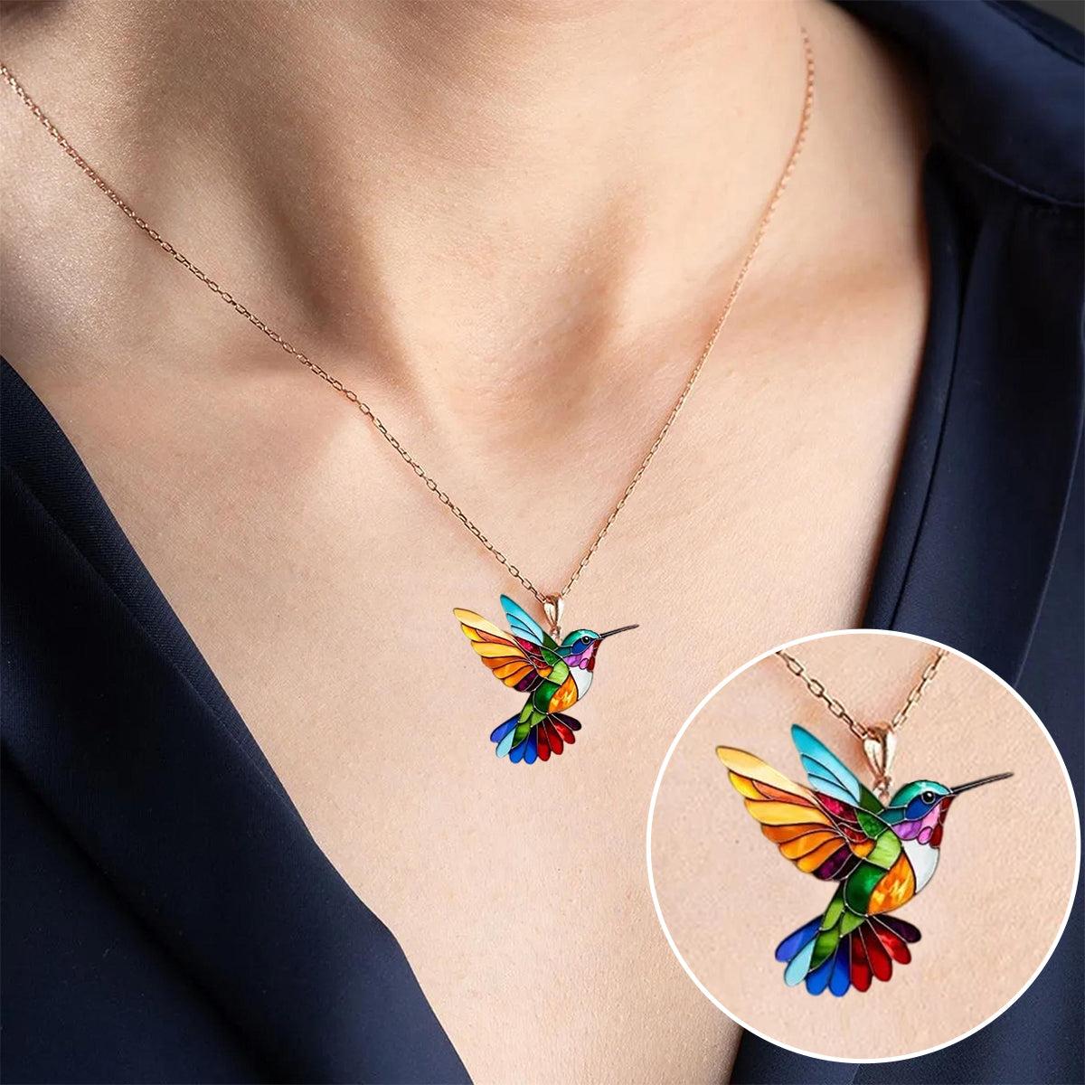 Åke™ - Flerfärgat Allergivänligt Rostfritt Stål  Kolibri-halsband
